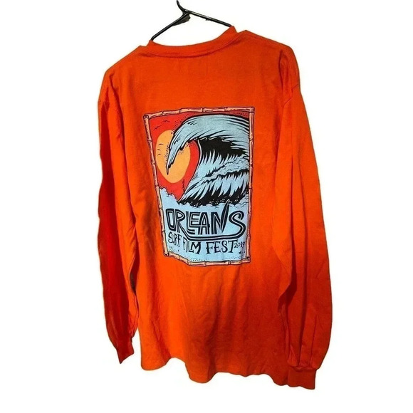 ONEITA PRE SHRUNK MEDIUM ORANGE SHIRT WITH ORLEAN SURF FILM FEST 2019 - Picture 3 of 3